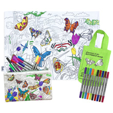 Afbeelding in Gallery-weergave laden, Placemat uitwasbaar met kleurstiften & tasje - Vlinders - EATSLEEPDOODLE