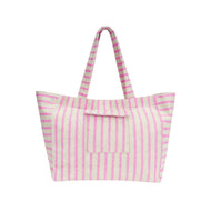 Strandtas badstof - roze strepen