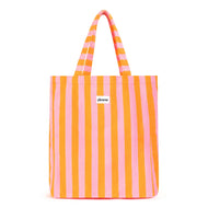 Strandtas/totebag badstof - roze/oranje strepen