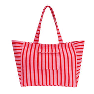 Strandtas badstof - roze/rode strepen