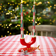 Kandelaar met 2 kaarsen - vis vorm - rood - Talking Tables