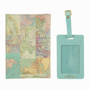Set van paspoorthoesje en bagagelabel - Vintage Map - Sass & Belle