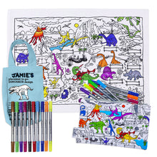 Afbeelding in Gallery-weergave laden, Placemat uitwasbaar met kleurstiften &amp; tasje - Dino&#39;s - EATSLEEPDOODLE
