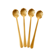 Lange theelepel schelp - goud rvs - set van 4 - Rice